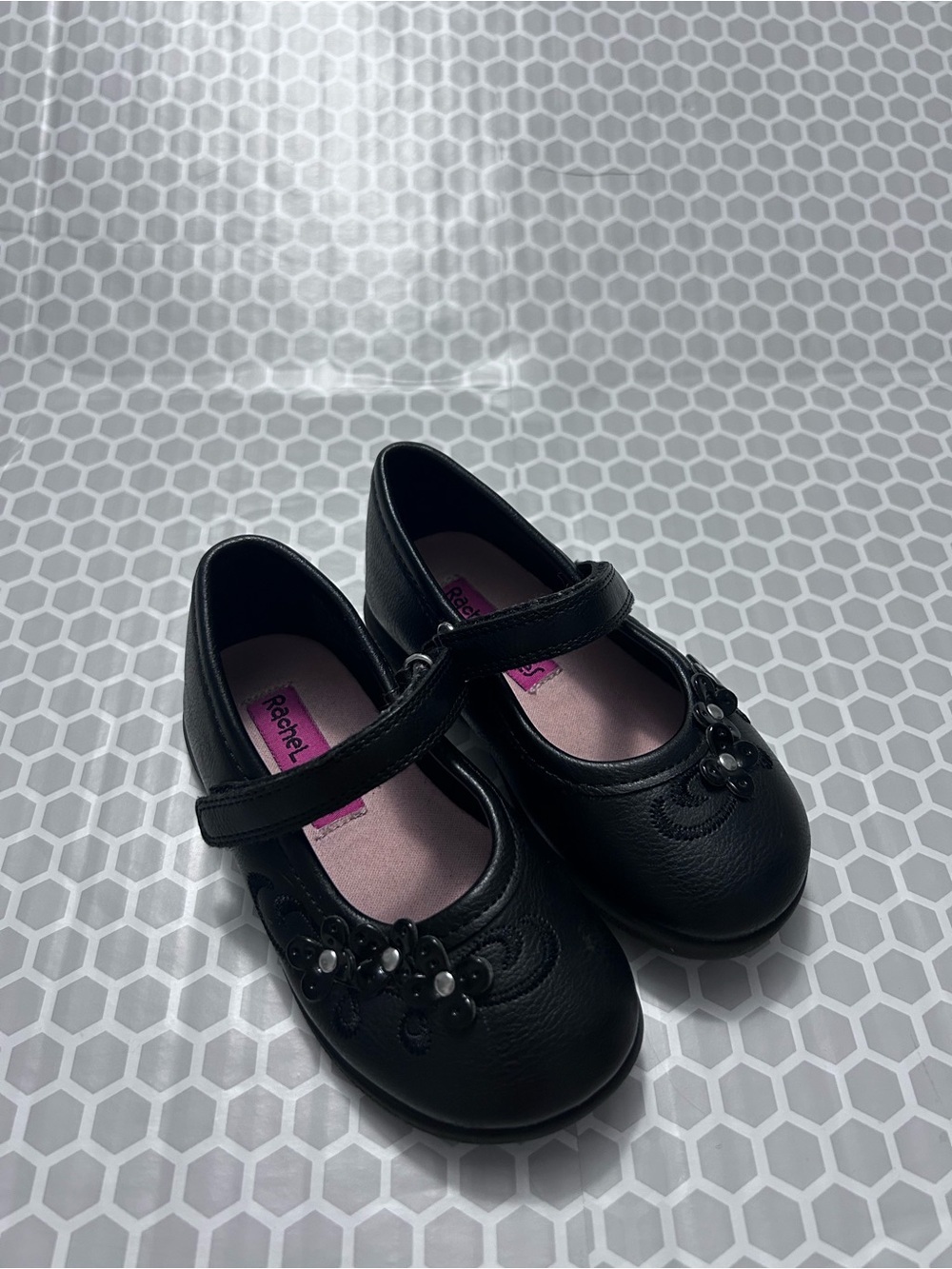 Rachel Black Shoes with Floral Bead Detail. Size 8